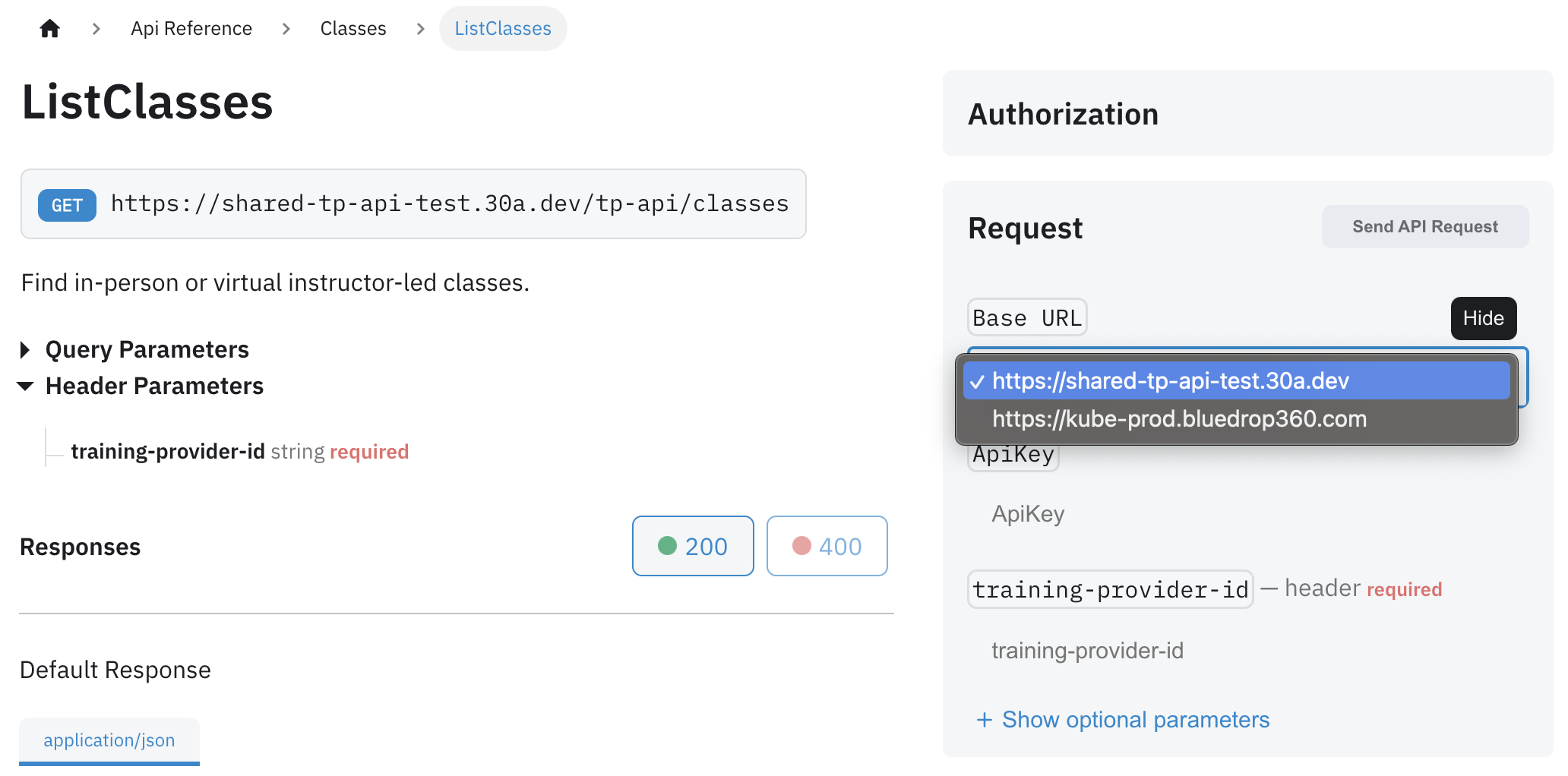 Select Server from API Reference Example